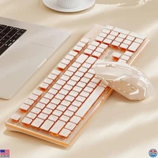 EWEADN V3 Wireless Keyboard & Mouse Combo - Rechargeable, Backlit, Silent, Pink