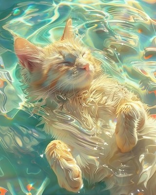 Paint by Numbers Kit for Adults Beginner,Swimming Cat Easy Paint by Number Kits 
