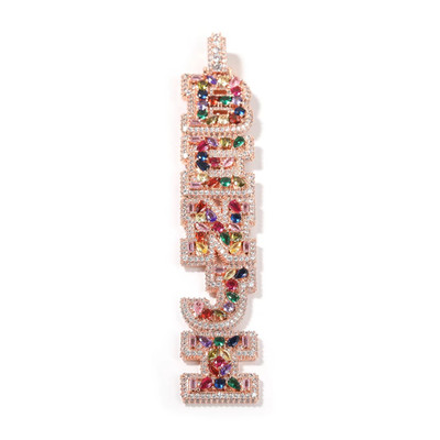 5AAA+ CZ Multicolor Ice Out Hop Hip Bling Vertical Mixed Inlay Letter Pendant