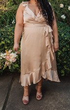 Show Me Your Mumu Samantha Ruffle Wrap Dress Champagne Satin Maxi 2X