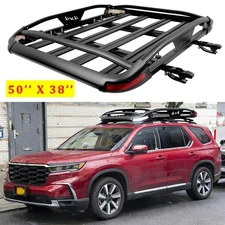 Roof Rack Luggage Cargo Basket+Cross Bars w/ LED Light For Honda Pilot 2023-2026