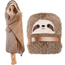 Sloth Wearable Hooded Blanket for Adults - Fluffy Super Soft Shaggy Faux Fur,...
