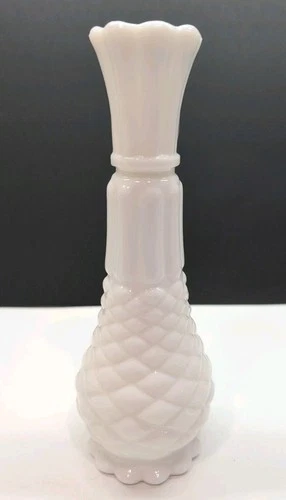 Vintage Anchor Hocking Milk Glass Diamond Quilted Pattern 9 Inch Bud Vase