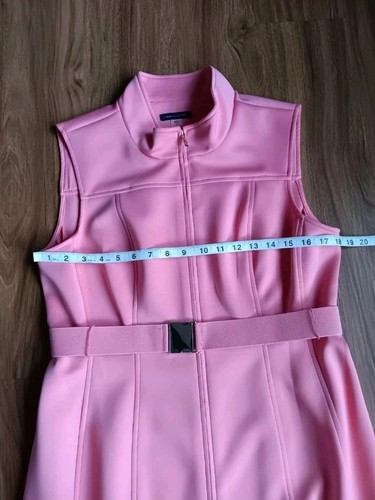 Tommy Hilfiger Scuba Zip Up Belted Blush Pink Dress Sz 14 Coral Stretch - Picture 7 of 10