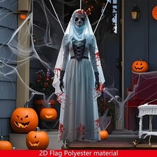 16" x 40" Hanging Horror Halloween Skull Bride Banner Door Gothic Decor