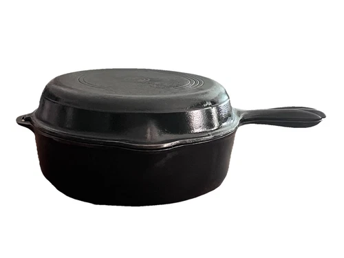 Wagner Ware Cast Iron Deep Double Skillet with Matching Hinged Lid 1402