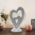 Crushed Diamond Double Heart Sculpture – 23H cm Silver Crystal Home Ornament