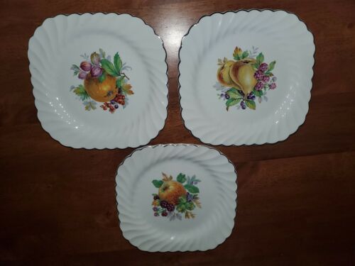3 Johnson Brothers Vtg Snow White Regency Square Fruit Plates England Silver Rim - Picture 1 of 11