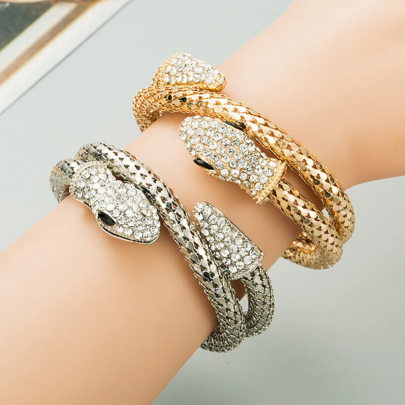 Punk 925 Silver Gold Snake Bracelet Bangle Women Men Party Jewelry
