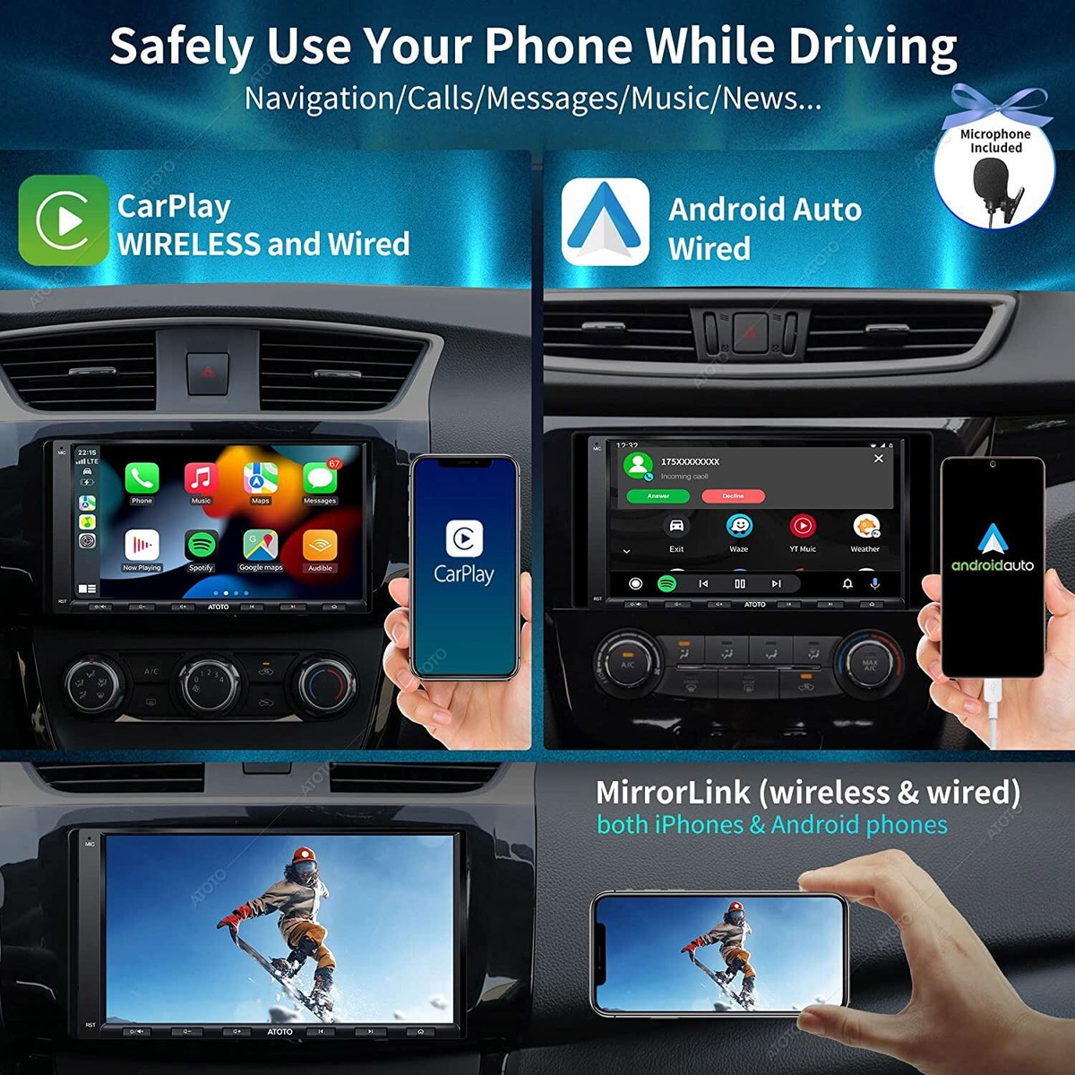 ✳️ ANDROID ATOTO 2G+32G CARPLAY✳️ ATOTO Double Din 7inch Car Stereo With Car Steering Wheel