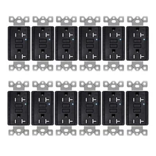 12× Black 15A GFCI Outlet Shock/Fire Protection ETL Listed Weather Resistant TR