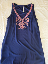 As U Wish Women's Large Shirt Navy & Coral Dress w/ Keyhole Back