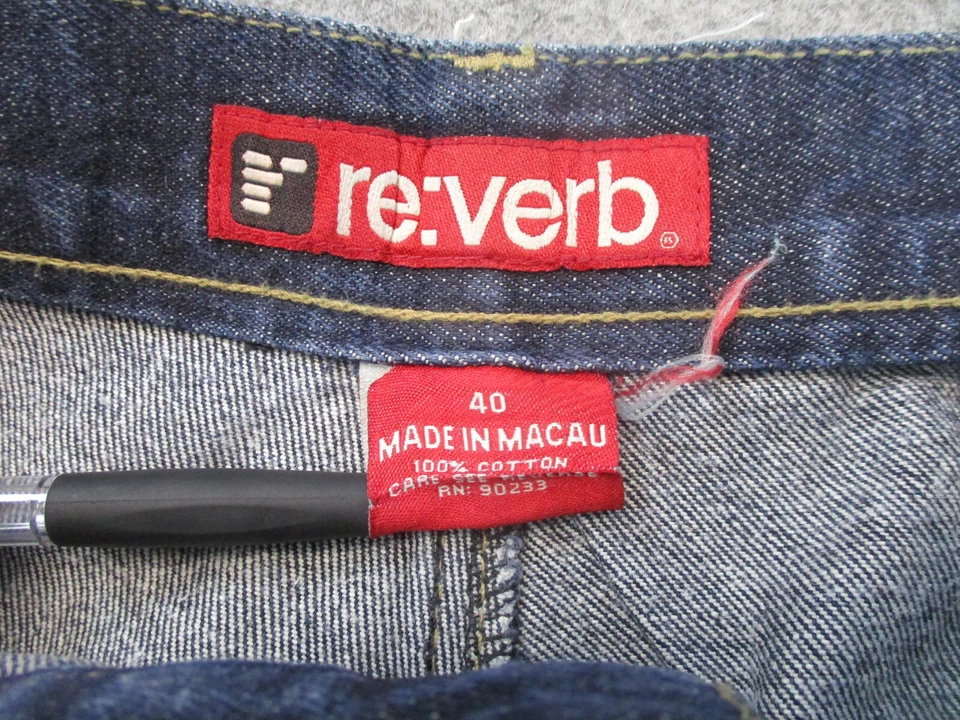 Pantalones de mezclilla Reverb para hombre 40 azules pierna recta holgados Y2K patinador ropa de calle 40x32 Foto 3 de 4