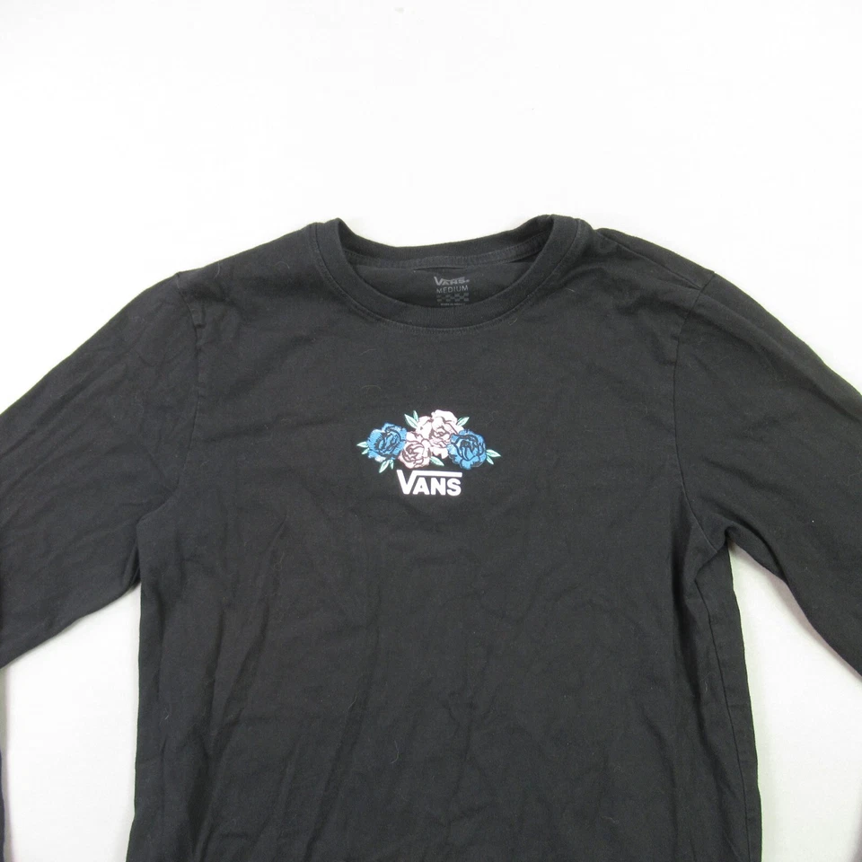 Camisa Vans Niñas Mediana Cuello Redondo Ligera Informal Negra Floral Manga Larga Foto 3 de 4