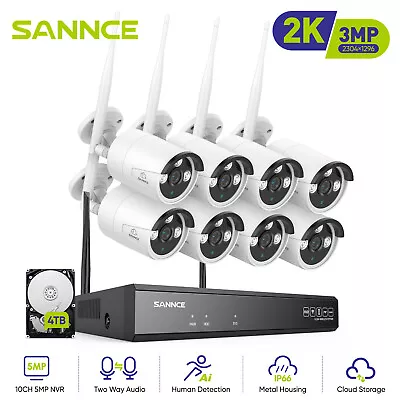 SANNCE Wireless 8CH 5MP NVR 3MP WIFI Security Camera System Outdoor 2-Way Audio