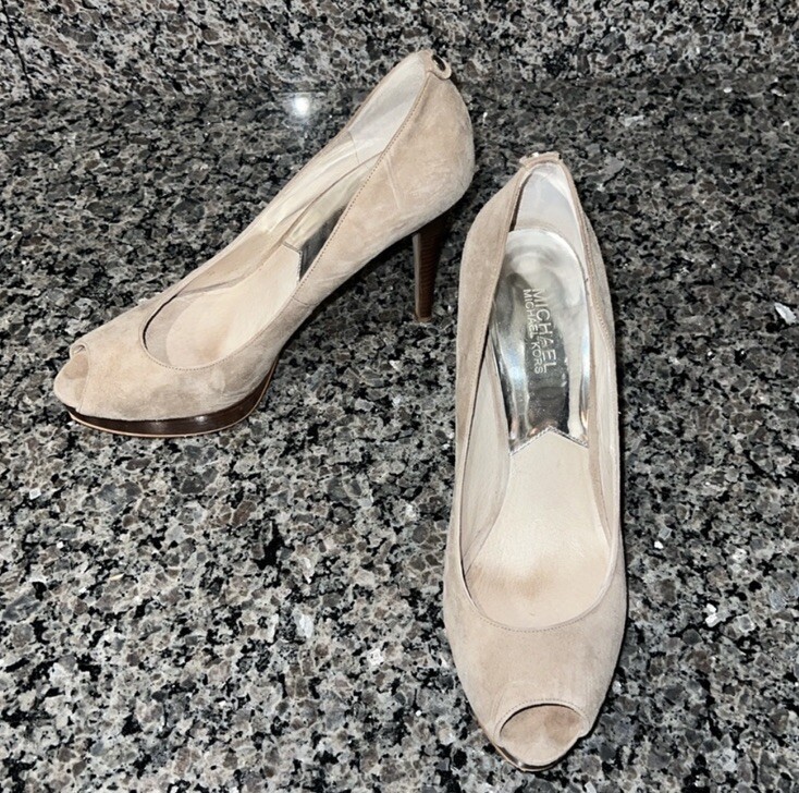 MICHAEL Michael Kors - Light Brown / Tan Suede Peep Toe High Heel