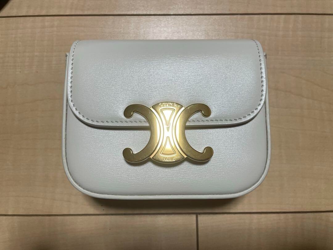 CELINE White Mini Triomphe Shoulder Bag with Case Preowned Excellent Condition