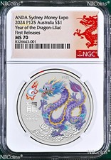 The Last Color 2024 Silver Year Dragon Lilac Ngc Ms70 1oz 1 Sydney Money Expo