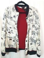 Francesca Rose Jacket & Top Black and White French Paris Pattern Sz M ( 2 PCS) 