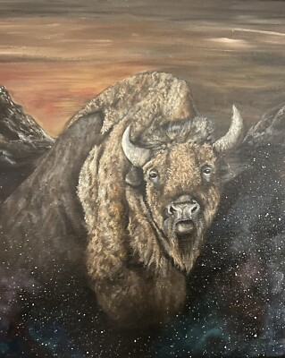The Last Buffalo. Hand Painted Acrylic On Stretched Canvas.