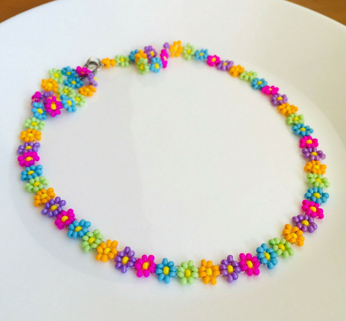 Beaded daisy chain necklace, Colorful flower seed bead choker, Y2K