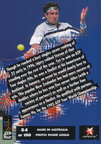 084 BRETT STEVEN NEW-ZEALAND TENNIS CARD INTREPID BLITZ ATP TOUR WORLDWIDE 1997 - Picture 2 of 2