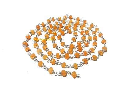 3 Feet Yellow Chalcedony Faceted Beads 4-4.5mm Rosary Beaded Chain Silver Plated