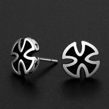 Mens Unisex Black Cross Stud Earrings Punk Gothic Biker Jewelry Stainless Steel