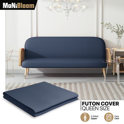 Navy Blue Queen Size Slipcovers Armless Stretch Futon Cover Couch Sofa Protector