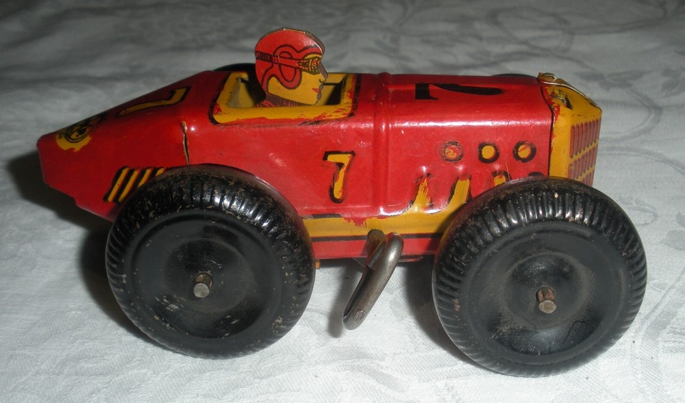 MARX TIN LITHO RACE CAR #7 WIND-UP WORKS CLEAN