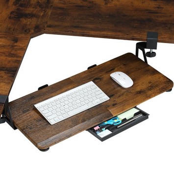 ETHU Tastaturablage unter Schreibtisch ergonomisch Eck Tastaturablage mit Schraubzwinge Nussbaum