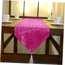  12x72 Inch Sequin Dresser Scarves or Table Runner with Tassel 12x72" Hot Pink