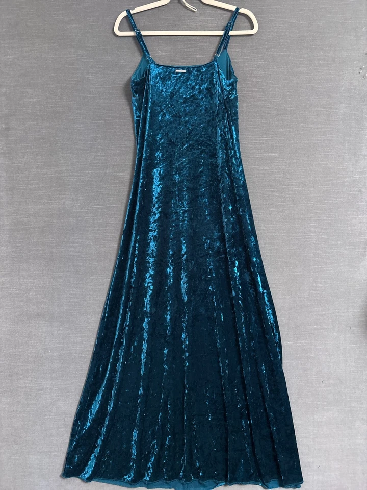 Vestido Michael Kors M Azul Terciopelo Aplastado Babydoll Sin Mangas Maxi Vestido Formal Noche Foto 2 de 4