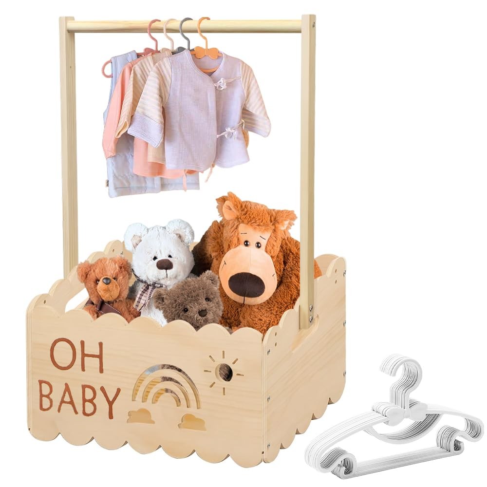 Panier cadeau bébé en bois avec poignée coffret de naissance chic