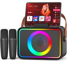 Maquina De Karaoke Portatil V i Dos Microfonos Inalambricos Y Luces Pro