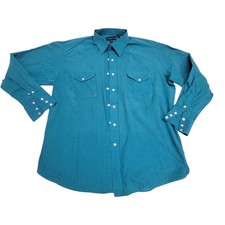 Panhandle Slim Pearl Snap Shirt Mens XL Long Sleeve Plaid Western Teal Blue