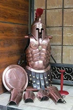 King Leonidas Spartan Helmet With Muscle Armor Jacket Arm Leg & Shield Costume