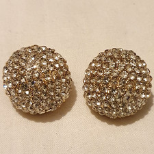 Gold Tone Crystal Circle Stud Earrings Statement Chunky Big Large Oversized Bold