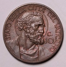 1934  Vatican City 10 Centesimi Bronze Coin - Pius XI 	KM#?2  AU