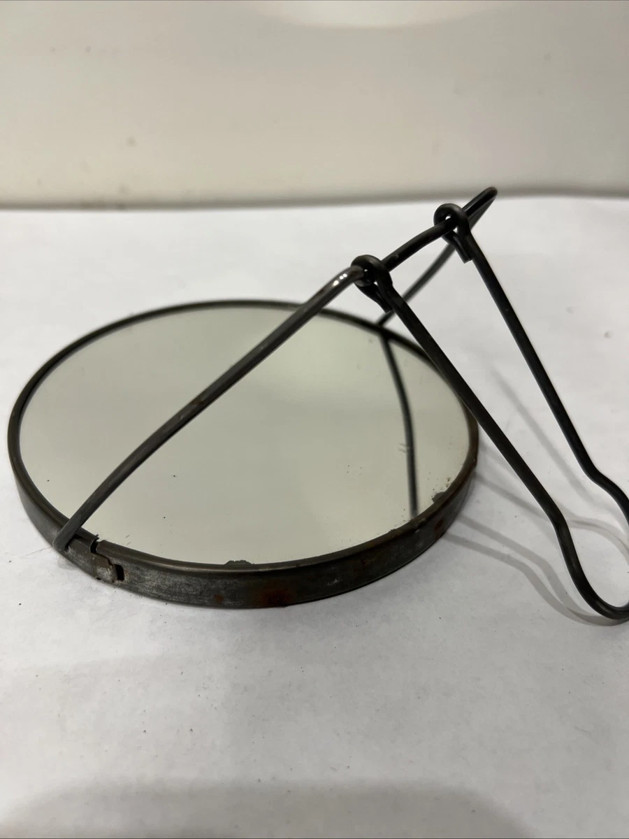 Vintage Vanity Mirror 2 Sided Folding Stand 5 1/4 Round MakeUp Or Shaving Mirror