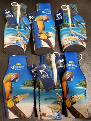 LOT of (6) Corona Extra Parrot Macaw Beach Beer Bottle Zip Coozie Hugger - NEW