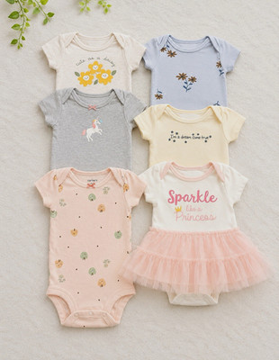 Newborn Girls Bodysuit 6 Cotton Knit Multicolor