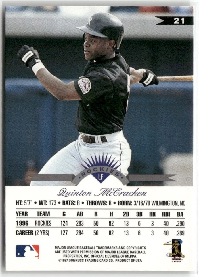 1997 LEAF QUINTON MCCRACKEN COLORADO ROCKIES #21 - Image 2 of 3