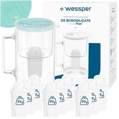 Wasserfilter Kanne Glas minze 3L Wessper LED Filterwechselanzeige 1+9 Filter
