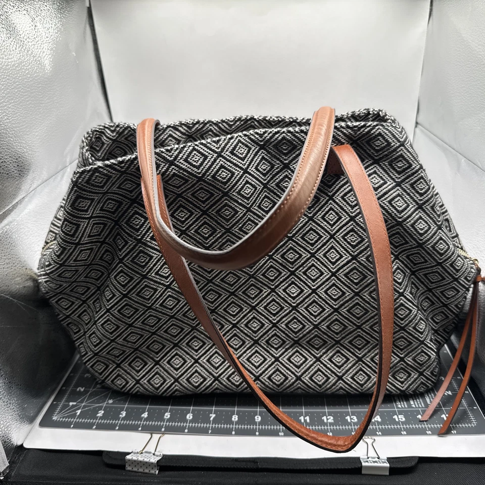 Sole Society Cartera Bolso Grande Bolso de Mano Negro Blanco Tela Cuerpo Bolso Fin de Semana Foto 2 de 4