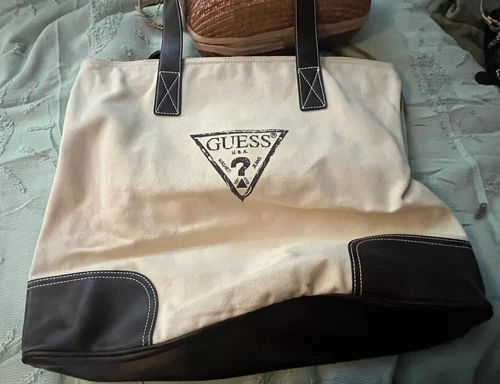 NEW GUESS CANVAS TOTE BEACH  BOOK  Grocery Bag One World One Brand 25th