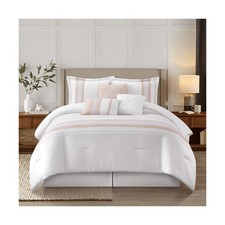 Stratford Park Striped 7 Piece Pink White Comforter Set, King Size Microfiber...