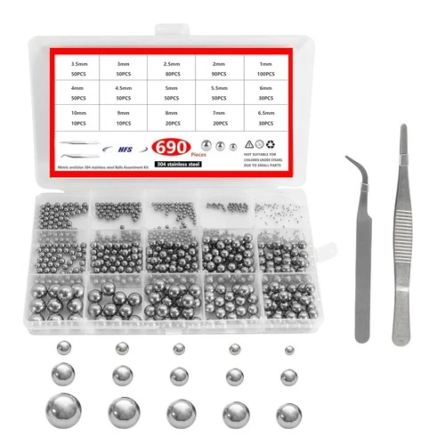 HFS(R) Bearing Balls Assortment Kit Stainless Steel304 15 Different Sizes 1-10mm