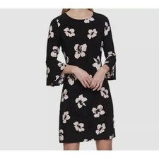 Tommy Hilfiger Black Floral Print Bell Sleeve Mini Dress Size 8 Classy