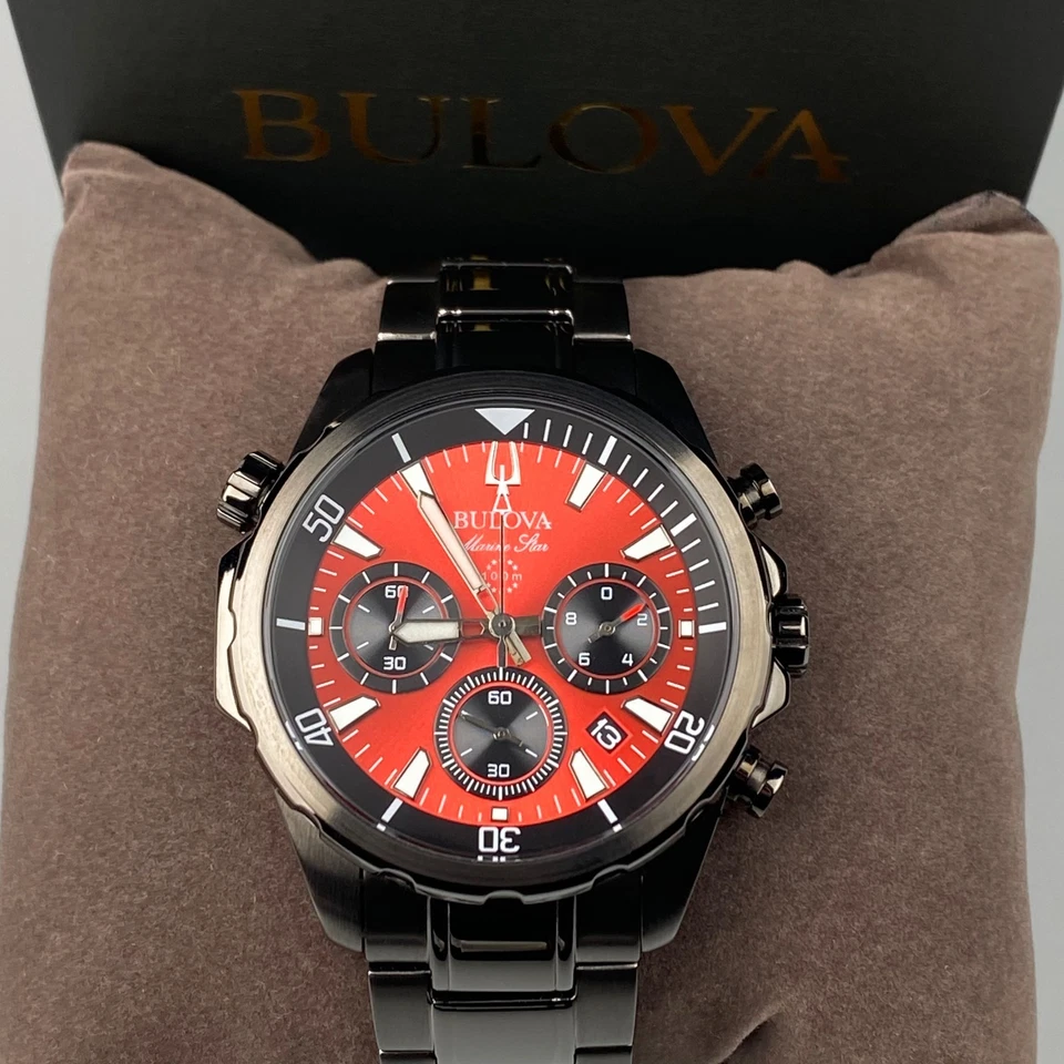 Bulova Marine Star Reloj Hombre Cronógrafo Cuarzo Esfera Roja 98B350 43mm Foto 4 de 4
